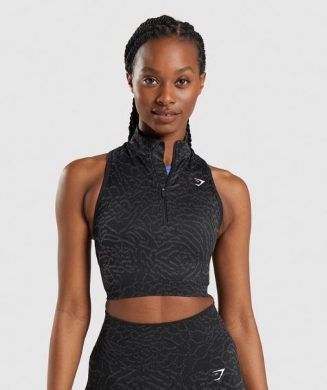 Gymshark Adapt Animal Seamless 1/2 Zip Beskurna Toppar Dam Svarta | SE-65941R