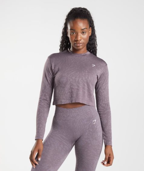 Gymshark Adapt Animal Seamless Long Sleeve Top T-shirt Dam Lila | SE-09347F