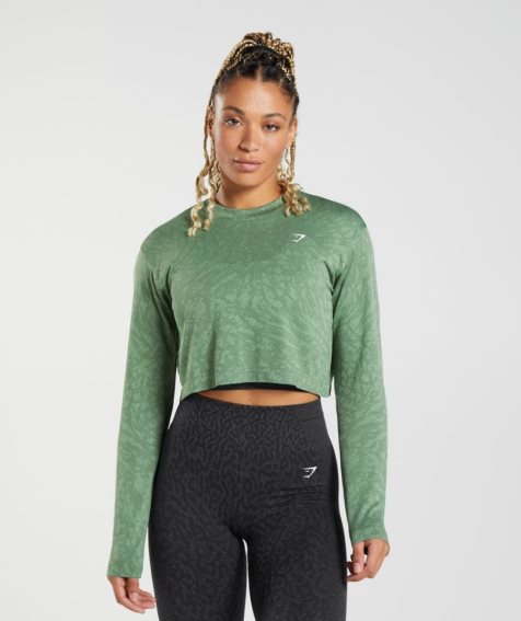 Gymshark Adapt Animal Seamless Long Sleeve Top T-shirt Dam Gröna | SE-68541B