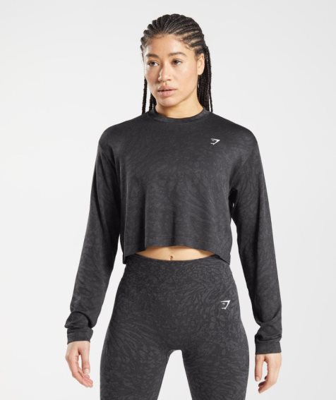 Gymshark Adapt Animal Seamless Long Sleeve Top T-shirt Dam Svarta | SE-94657X