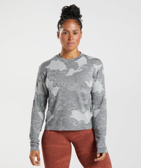 Gymshark Adapt Camo Seamless Long Sleeve Top T-shirt Dam Grå | SE-97142V