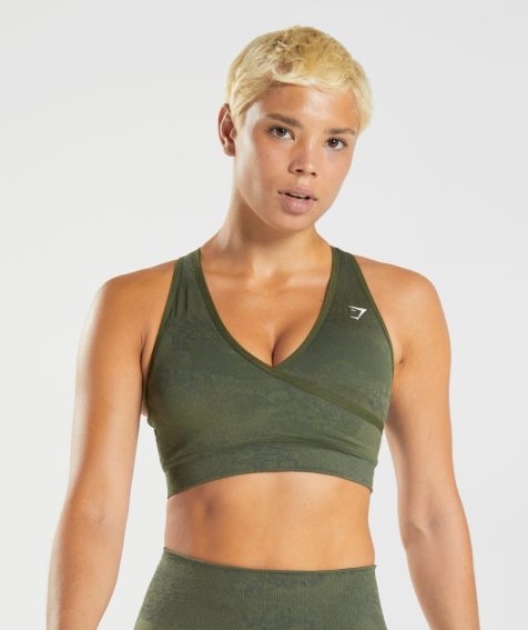 Gymshark Adapt Camo Seamless Sport Bh Dam Olivgröna | SE-45923C