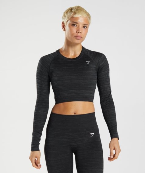 Gymshark Adapt Marl Seamless Long Sleeve Beskurna Toppar Dam Svarta | SE-10423R