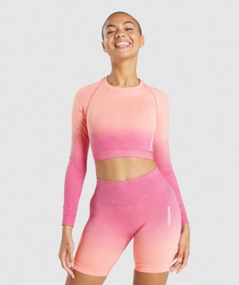 Gymshark Adapt Ombre Seamless Long Sleeve Beskurna Toppar Dam Rosa | SE-02968T