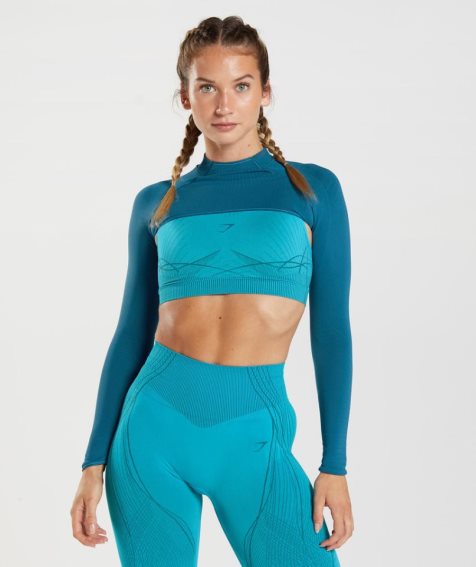 Gymshark Apex Seamless Shrug Tröjor Dam Turkos | SE-86204F