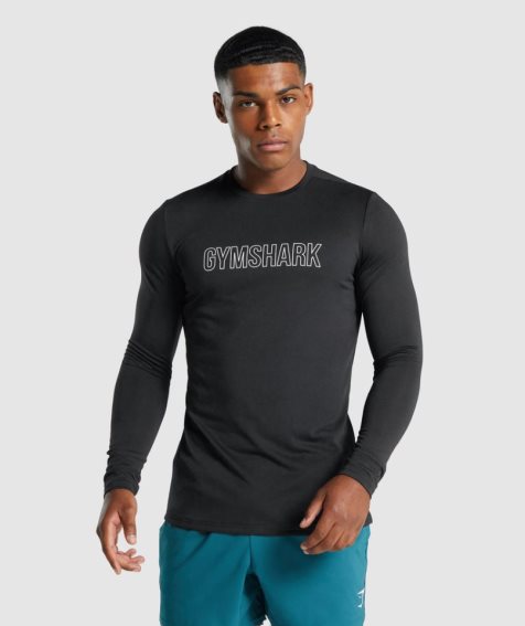 Gymshark Arrival Long Sleeve Tryck T-shirt Herr Svarta | SE-13529L