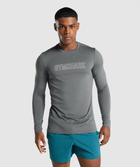 Gymshark Arrival Long Sleeve Tryck T-shirt Herr Grå | SE-25971L