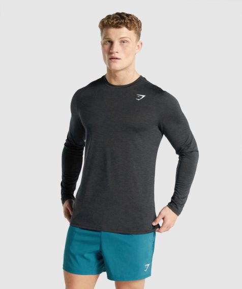 Gymshark Arrival Marl Long Sleeve T-shirt Herr Svarta | SE-20841Z