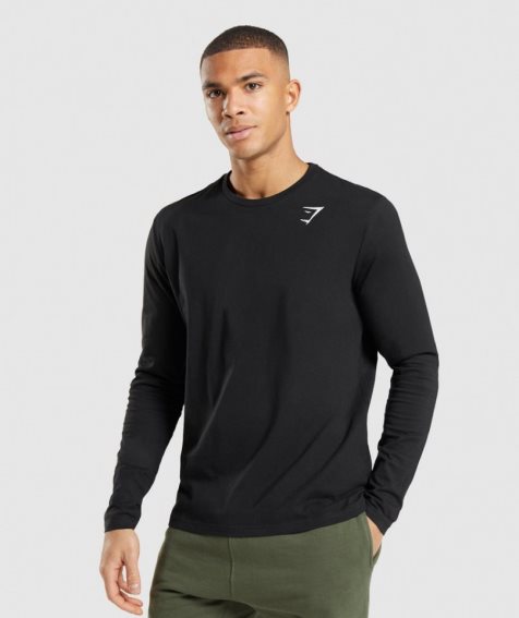 Gymshark Crest Long Sleeve T-shirt Herr Svarta | SE-12805J