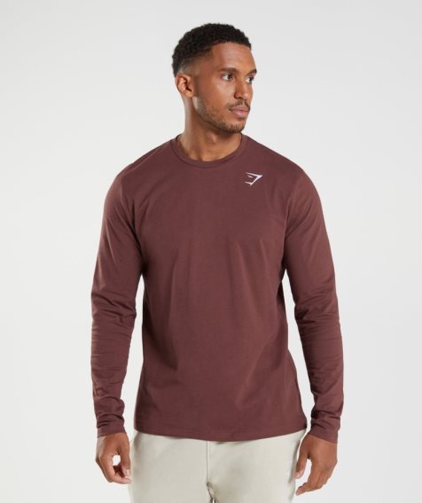 Gymshark Crest Long Sleeve T-shirt Herr Bruna | SE-23589S