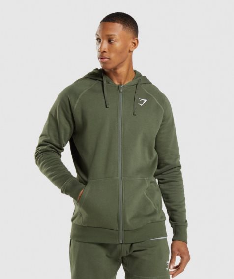 Gymshark Crest Zip Up Hoodie Herr Olivgröna | SE-08526G