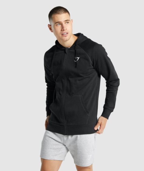 Gymshark Crest Zip Up Hoodie Herr Svarta | SE-62538I