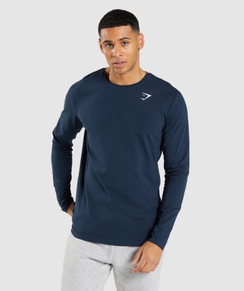 Gymshark Essential Long Sleeve T-shirt Herr Marinblå | SE-87352E