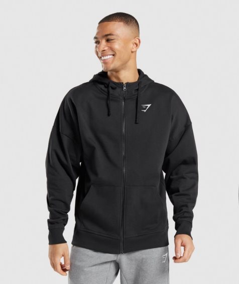 Gymshark Essential Zip Up Hoodie Herr Svarta | SE-86915O