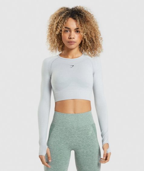 Gymshark Flex Sports Long Sleeve Beskurna Toppar Dam Ljusgrå | SE-41076Y