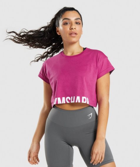 Gymshark Fraction Beskurna Toppar Dam Fuchsia | SE-61025L