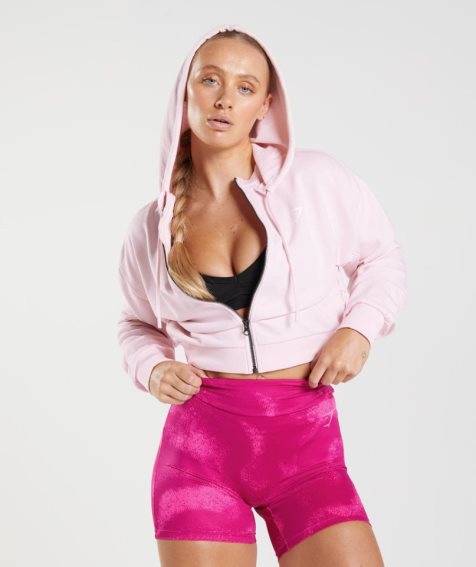 Gymshark GS Power Cropped Zip Hoodie Dam Rosa | SE-16089E