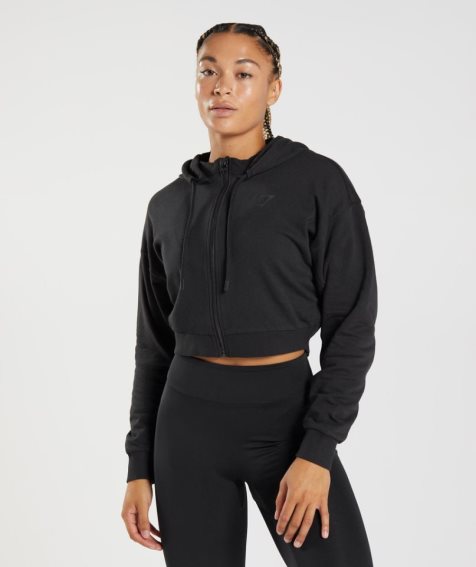 Gymshark GS Power Cropped Zip Hoodie Dam Svarta | SE-76321E