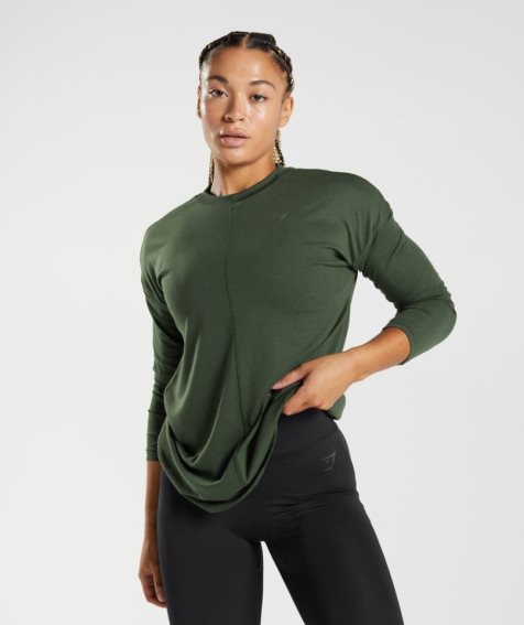 Gymshark GS Power Long Sleeve T-shirt Dam Olivgröna | SE-21085N