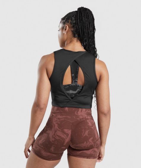 Gymshark GS Power Open Back Cropped Linnen Dam Svarta | SE-40538L