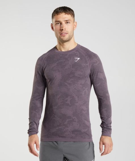 Gymshark Geo Seamless Long Sleeve T-shirt Herr Lila | SE-07521E