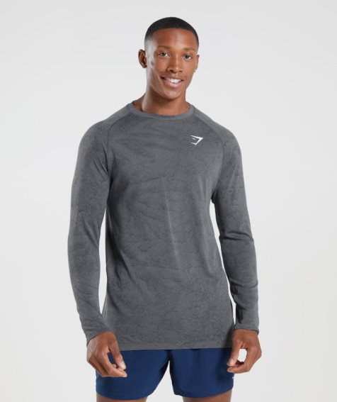 Gymshark Geo Seamless Long Sleeve T-shirt Herr Grå | SE-57318H