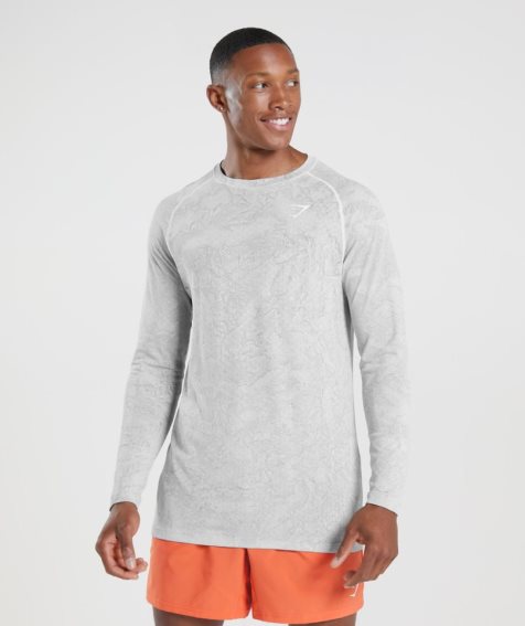 Gymshark Geo Seamless Long Sleeve T-shirt Herr Ljusgrå | SE-95216Z