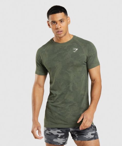 Gymshark Geo Seamless T-shirt Herr Olivgröna | SE-10798E