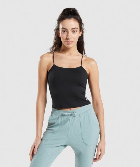 Gymshark Pause Cami Linnen Dam Svarta | SE-17409O