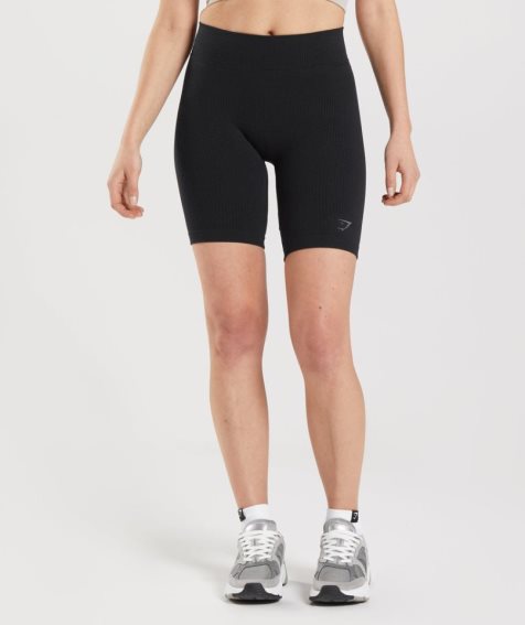 Gymshark Pause Seamless Cycling Shorts Dam Svarta | SE-09723H