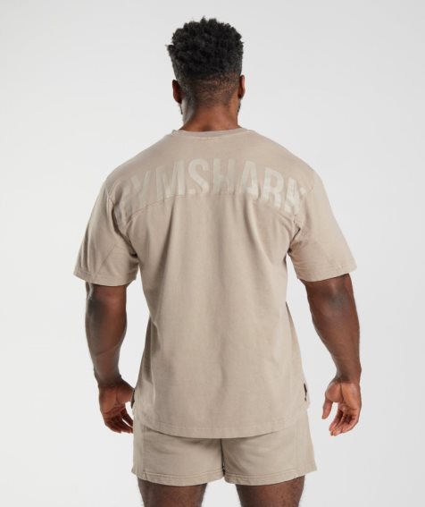 Gymshark Power Washed T-shirt Herr Beige | SE-95614G