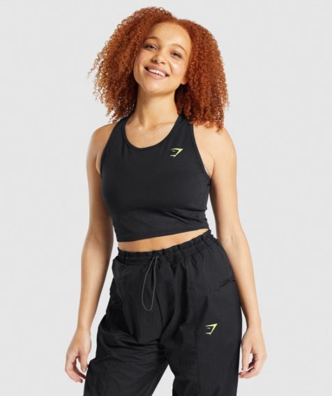 Gymshark Pulse Crop Linnen Dam Svarta | SE-63907E