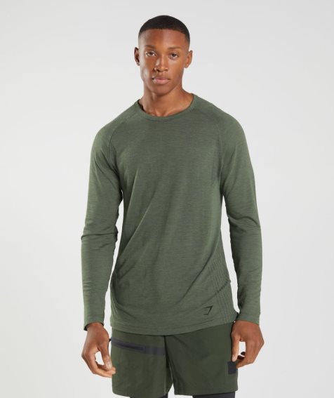 Gymshark Retake Seamless Long Sleeve T-shirt Herr Olivgröna | SE-39827G