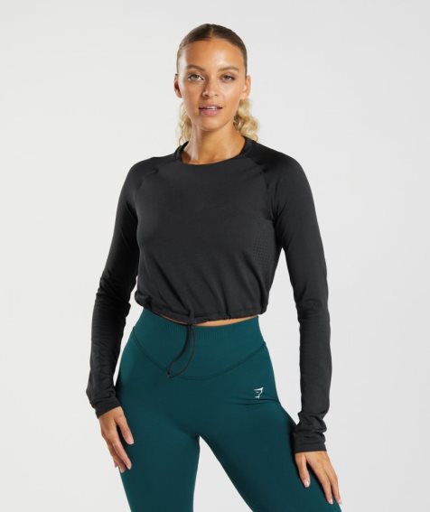 Gymshark Sweat Seamless Long Sleeve Beskurna Toppar Dam Svarta | SE-92053R