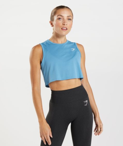 Gymshark Tränings Crop Linnen Dam Blå | SE-02984T