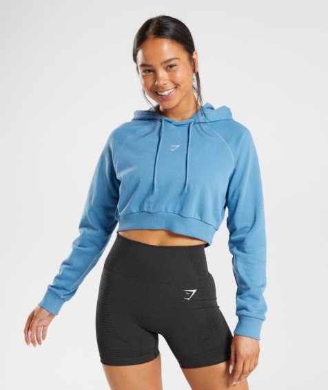 Gymshark Tränings Cropped Hoodie Dam Blå | SE-06729W