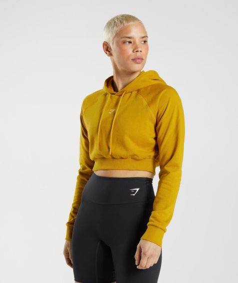 Gymshark Tränings Cropped Hoodie Dam Gula | SE-96052L