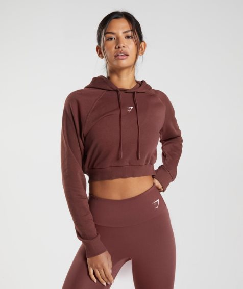 Gymshark Tränings Cropped Hoodie Dam Mörkbruna | SE-04879R