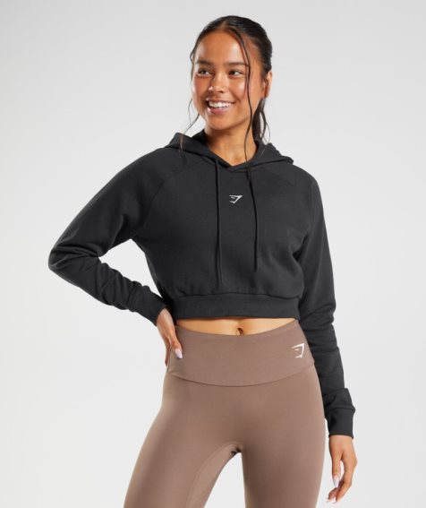 Gymshark Tränings Cropped Hoodie Dam Svarta | SE-17546H