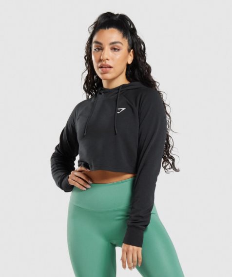 Gymshark Tränings Cropped Hoodie Dam Svarta | SE-37215J