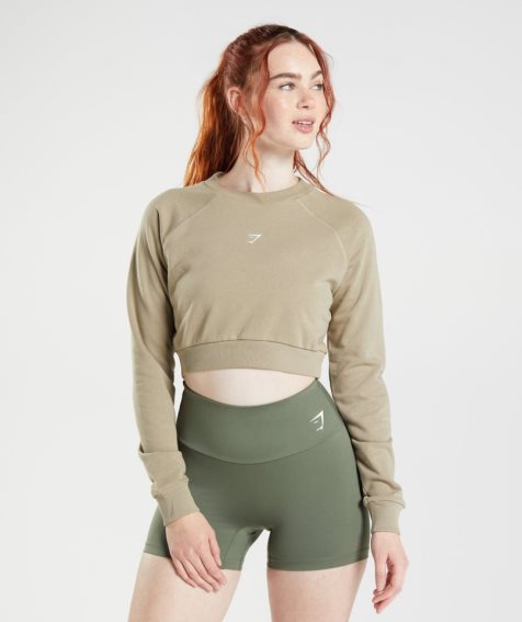 Gymshark Tränings Cropped Tröjor Dam Beige | SE-21930A