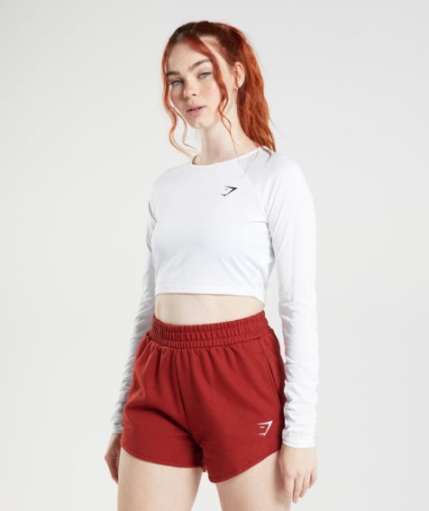 Gymshark Tränings Long Sleeve Beskurna Toppar Dam Vita | SE-31705J