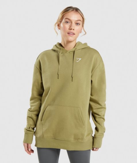 Gymshark Tränings Oversized Hoodie Dam Olivgröna | SE-26580E