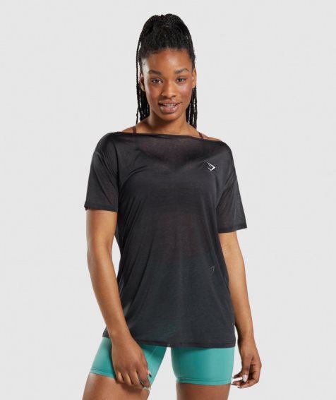 Gymshark Tränings Oversized Top T-shirt Dam Svarta | SE-76354J