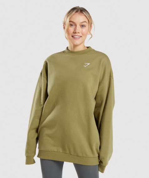 Gymshark Tränings Oversized Tröjor Dam Olivgröna | SE-64389J