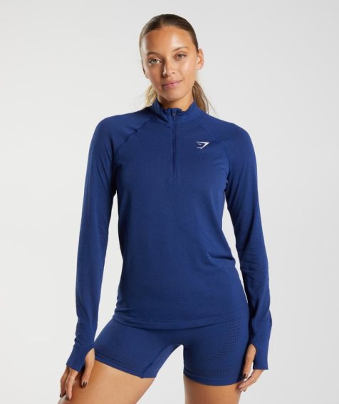 Gymshark Vital Seamless 1/2 Zip Tröjor Dam Blå | SE-46210K