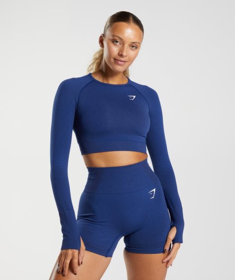 Gymshark Vital Seamless 2.0 Beskurna Toppar Dam Blå | SE-42196C