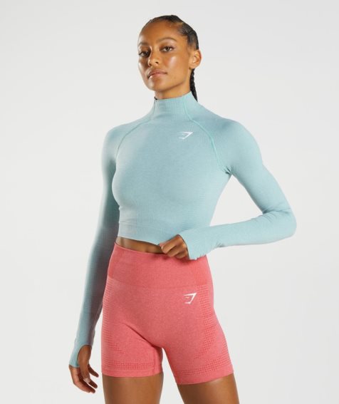 Gymshark Vital Seamless 2.0 High Neck Midi Beskurna Toppar Dam Ljusblå | SE-34026K