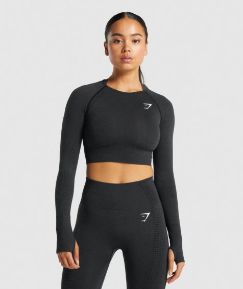 Gymshark Vital Seamless 2.0 Long Sleeve Beskurna Toppar Dam Svarta | SE-04891A