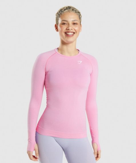 Gymshark Vital Seamless 2.0 Long Sleeve Top T-shirt Dam Rosa | SE-34510V